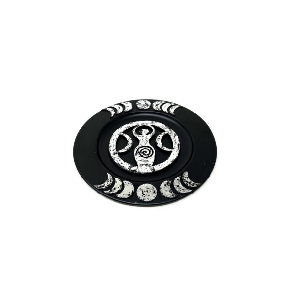 Shreyshti Iron Grid Triple Moon Goddess, Phases of Moon Silver color on Black, approx. 10" - Image 3